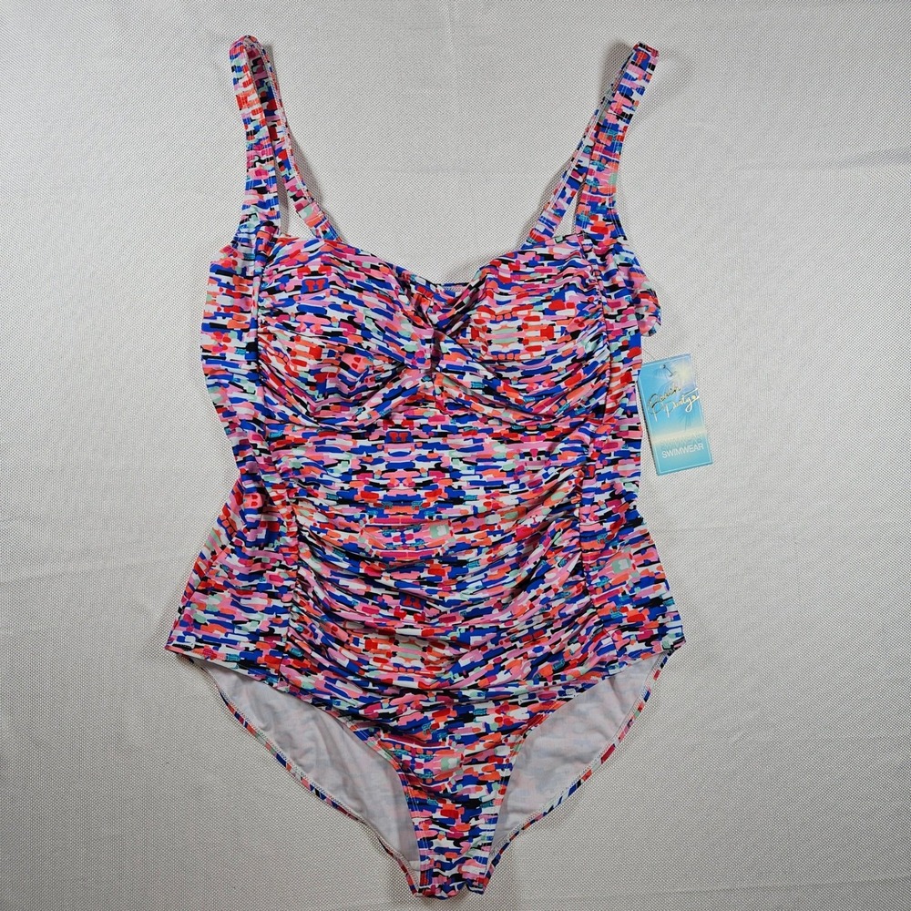 NWT Beach Party Swimwear Womens Ruched One Piece Swimsuit Abstract Print Size 22